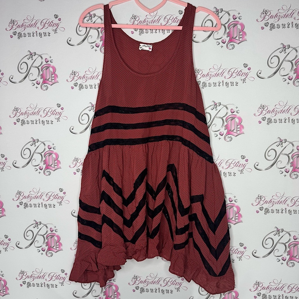 Free people intimately dress polka dot burnt orange black lace dotted mini cute